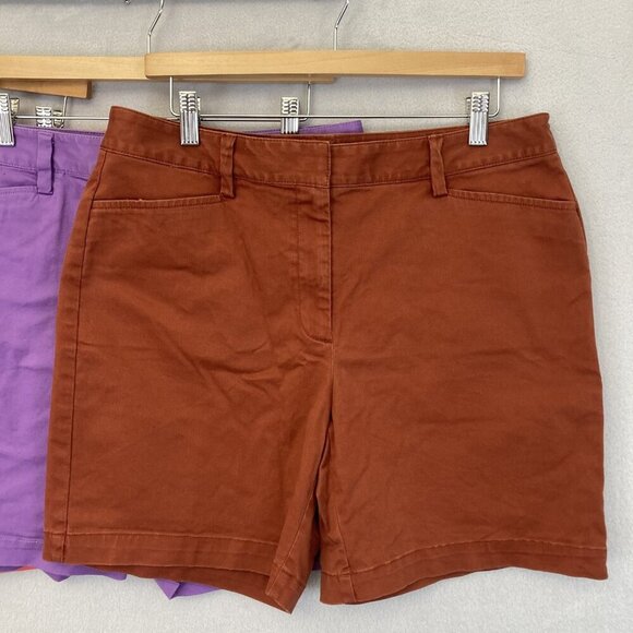 Lot of 3 Lands' End Chino Shorts Womens 10 Coral Purple Brown Casual Cotton - Picture 2 of 14
